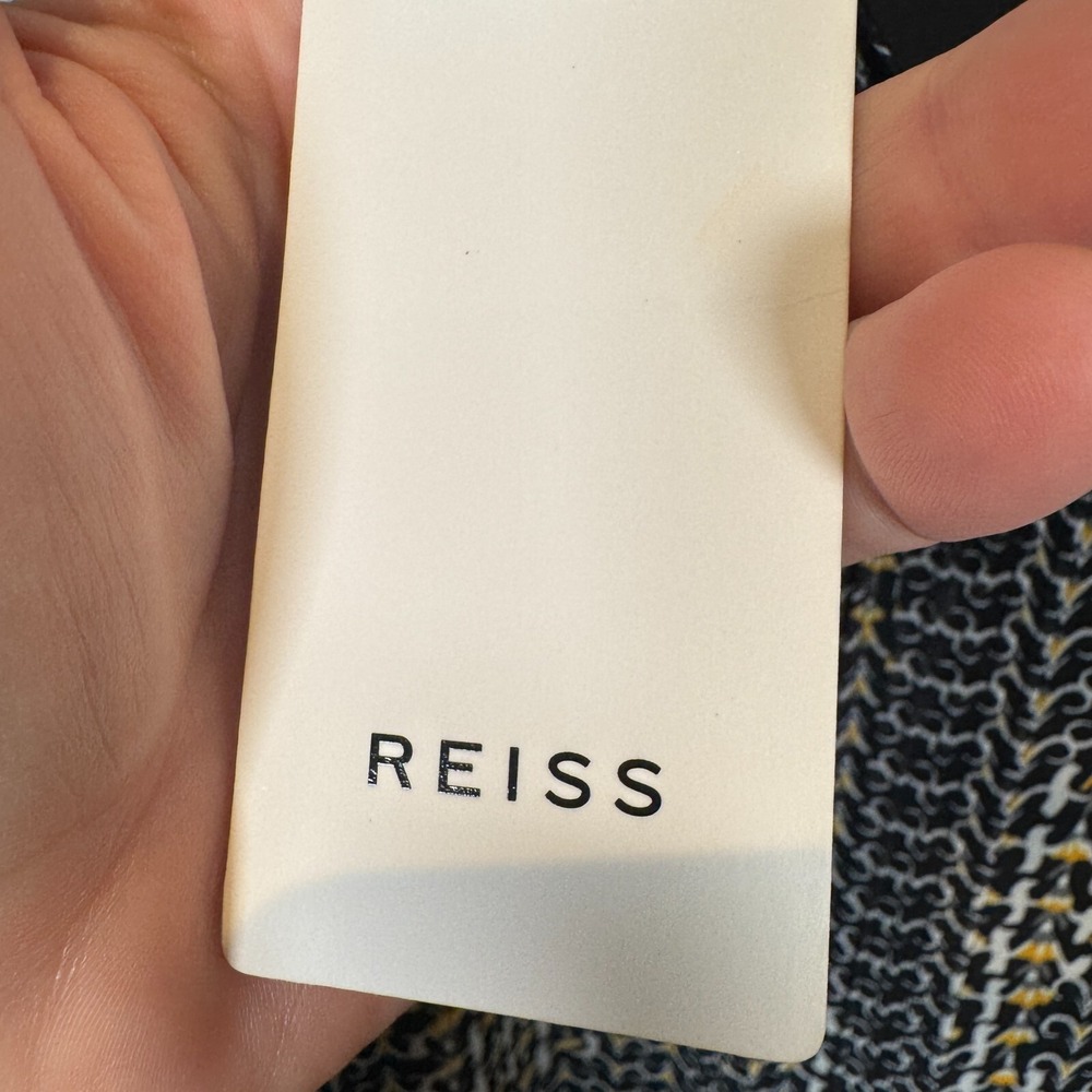 Reiss Stefania Printed Mini Day Dress Black Yellow Gold Drawstring Waist US 8 - Picture 8 of 12